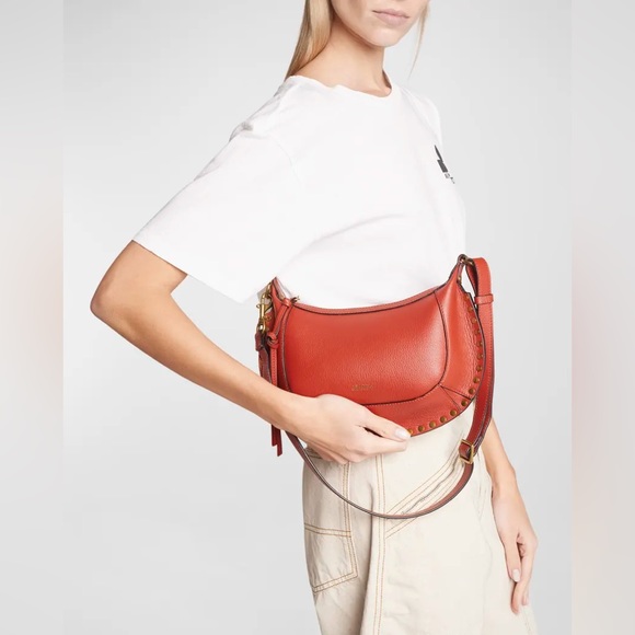 Isabel Marant Oskan Moon Leather Studded Shoulder Bag in Terracotta - Picture 4 of 6